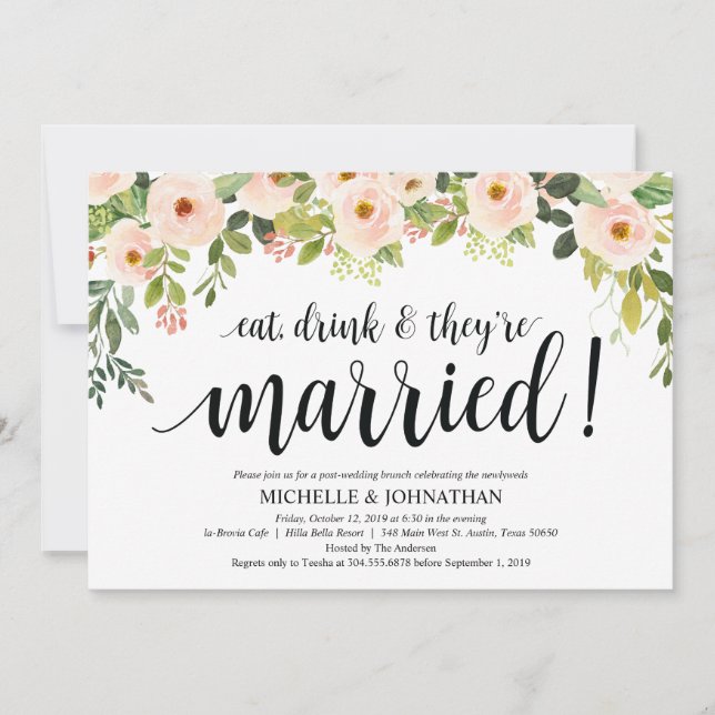 Elégant Blush Post Mariage Brunch Invitation Card (Devant)