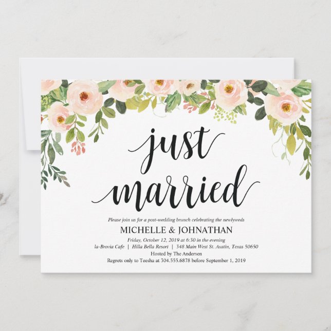 Elegant Blush Post Wedding Brunch Invitation Card (Front)