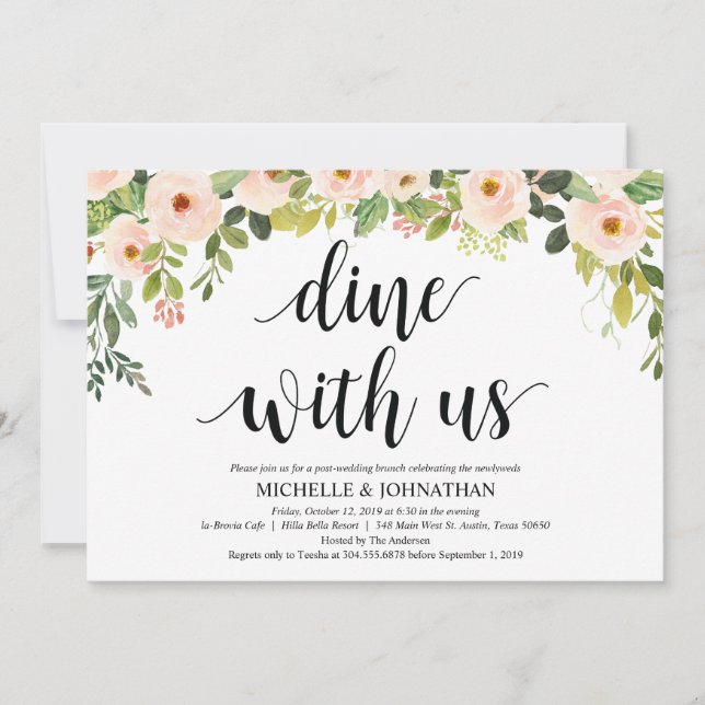 Elegant Blush Post Wedding Brunch Invitation Card (Front)