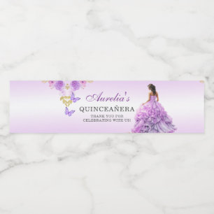 Elegant Blush Purple Floral Quinceañera Birthday Water Bottle Label