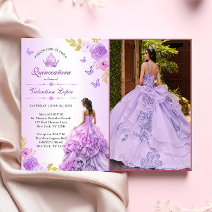 Elégant Blush Purple Floral Quinceañera Invitation