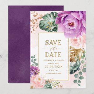 Elegant Blush Purple Tropical Floral Save the Date Invitation