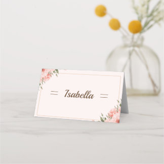 Elegant Blush Rose and Greenery Folded Place Card