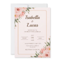 Elegant Blush Rose and Greenery Wedding Invitation