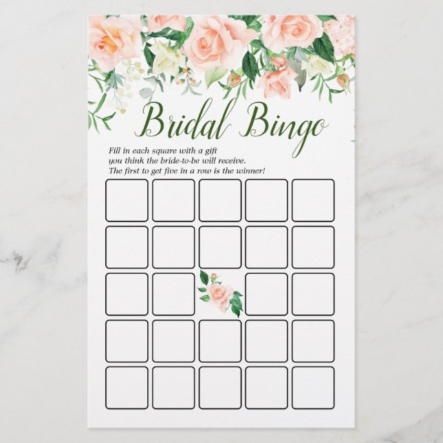 Elegant Blush Rose Double-Sided Bridal Shower Game (Front)