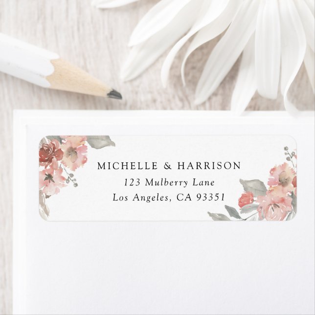 Elégant Blush rose Floral Aquarelle Adresse (En situation)