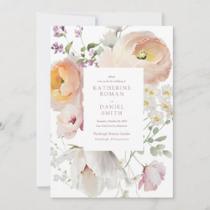 Elégant Blush rose Floral Invitations de mariage