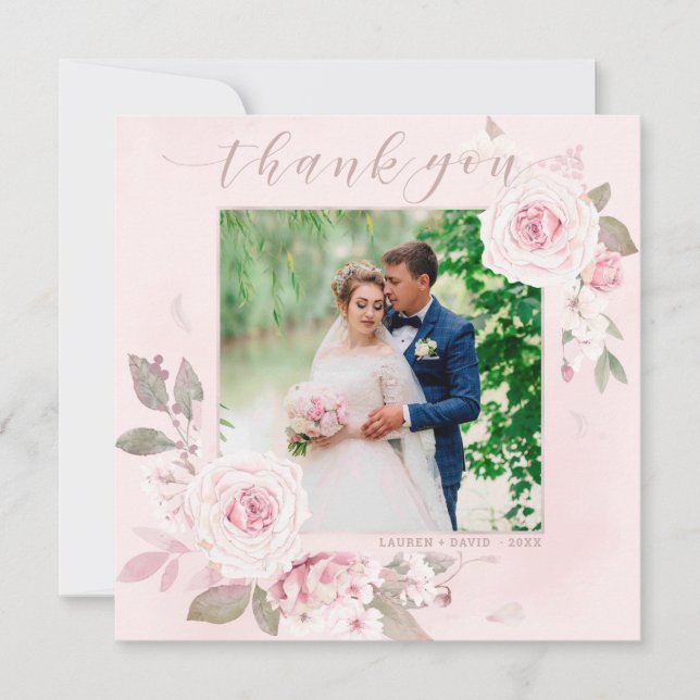Elégant Blush Rose Floral Mariage Merci photo (Devant)