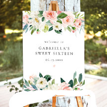 Élégant Blush Rose Floral Sweet 16 Bienvenue