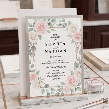 Elegant Blush Rose & Geometric Gold Wedding Invite