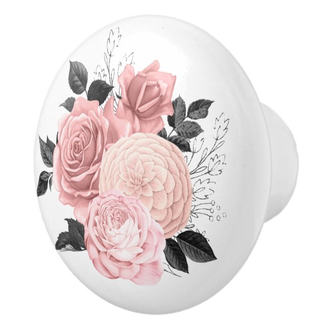 Elegant Blush Rose Gold Floral Flower Roses Ceramic Knob (Right)