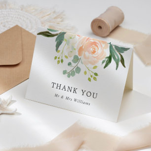 Elegant Blush Rose & Greene Wedding Thank You Card