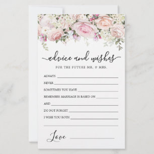 Elegant Blush Rose Greenery Advice and Wishes Card