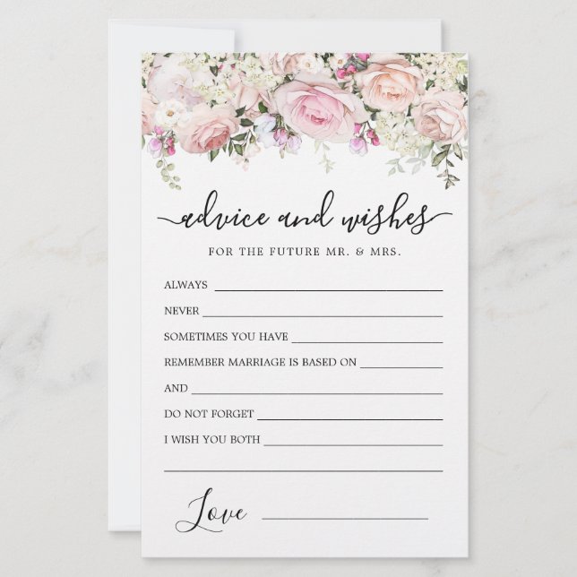 Elegant Blush Rose Greenery Advice and Wishes Card (Front)