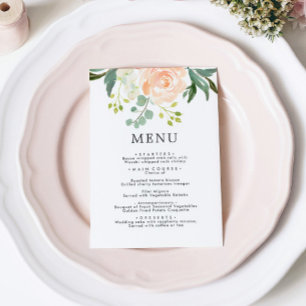 Elegant Blush Rose & Greenery Floral Wedding Menu