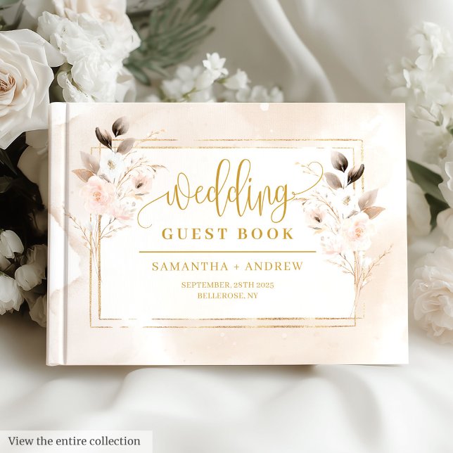 Élégant Blush Rose or Floral Mariage Livre d'hôtes (Elegant Blush Pink Gold Floral Wedding Guest Book)