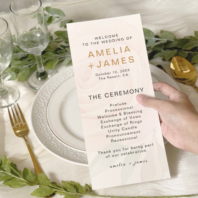 Elegant Blush Rose Wedding Ceremony Program Card (Creator Uploaded)