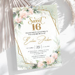 Elegant blush roses and eucalyptus gold glitter invitation<br><div class="desc">Elegant blush roses and eucalyptus gold glitter sweet sixteen invitation, Elegant bohemian design, inspired by the eternal roses - peonies - the symbol of love, lush flower garden of blush and dusty pink roses peonies, woven in fresh eucalyptus greenery and woven around the fax gold oval frame. You want to...</div>