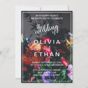 Elegant blush roses blossom red floral wedding invitation
