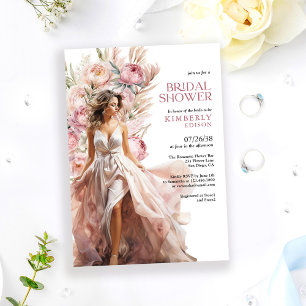 Elegant Blush Roses Boho Floral Bridal Shower Invitation