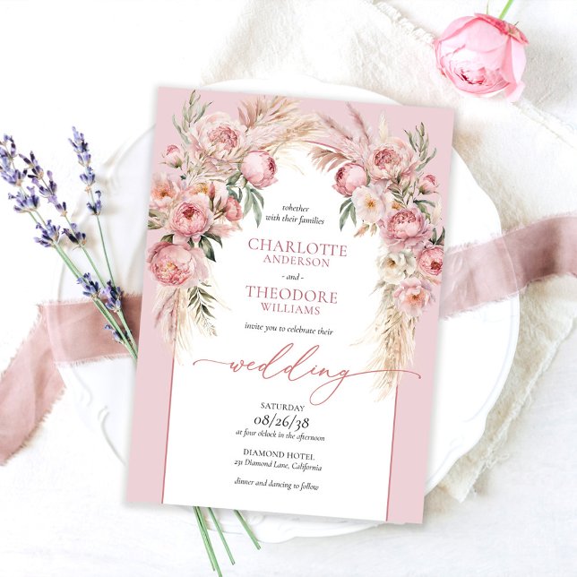 Elegant Blush Roses Boho Romantic Floral Wedding Invitation (Creator Uploaded)