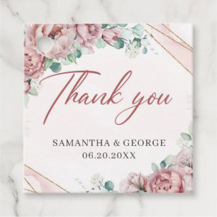 Elegant blush roses eucalyptus wedding favour tags