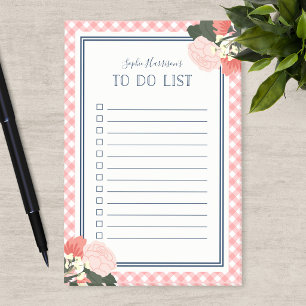 Elegant Blush Roses Floral Gingham To Do List Post-it Notes