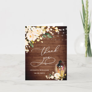 Elegant Blush Roses Rustic Wood Lantern Thank You Card
