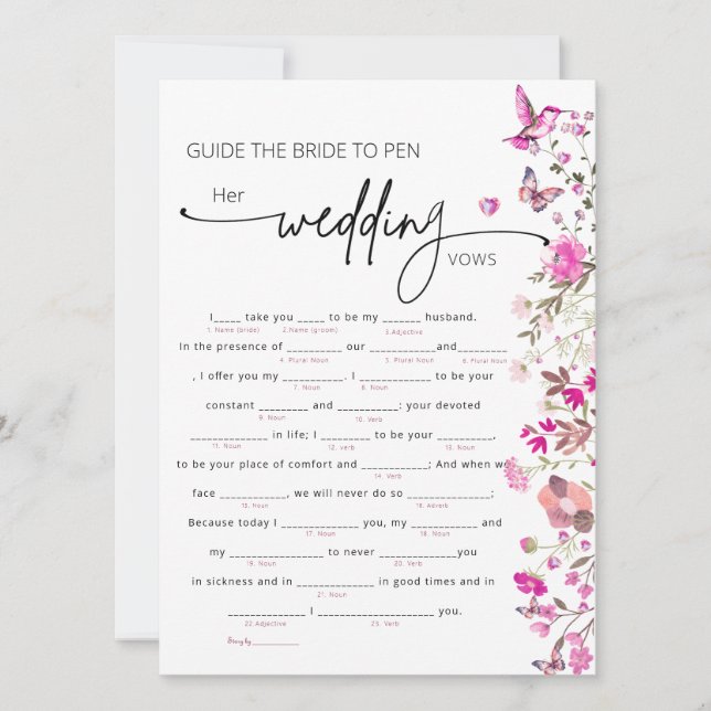 Elegant Blush Ruby Rose Floral Bride Vows Game (Front)
