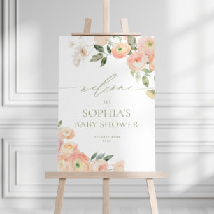 Elegant Blush & Sage Green Baby Shower Welcome Poster