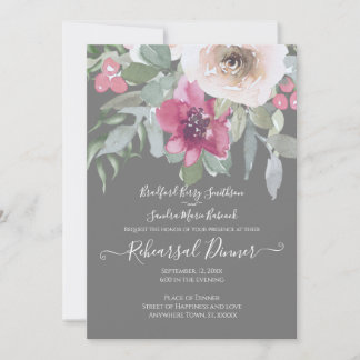 Elegant Blush Sage Grey Floral Invitation