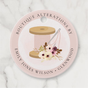 Elegant Blush Spool Needle Watercolor Flora Tailor Favour Tags