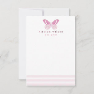 Elegant Blush Stripes & Butterfly - Personalized Card