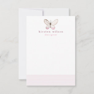 Elegant Blush Stripes & Butterfly - Personalized Card