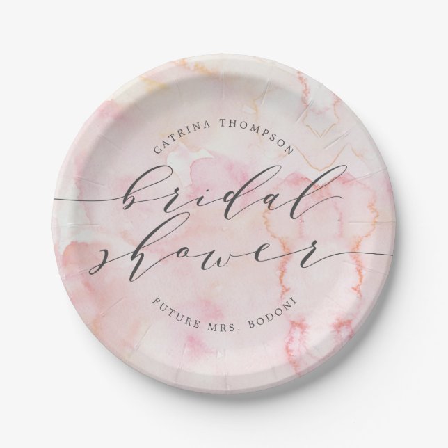 Elegant Blush Watercolor Bridal Shower Paper Plate (Front)