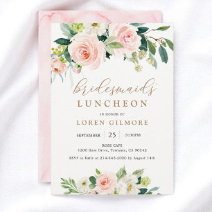 Elegant Blush Watercolor Bridesmaids' Luncheon Inv Invitation