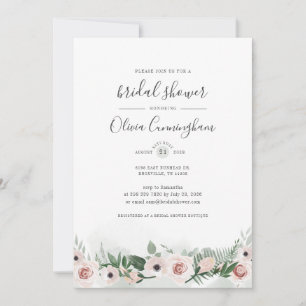 Elegant Blush Watercolor Floral Bridal Shower Invitation