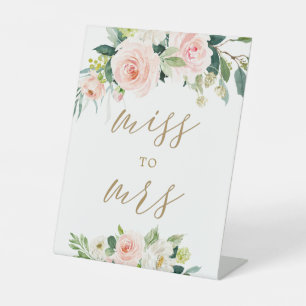Elegant Blush Watercolor Floral Miss To Mrs Sign