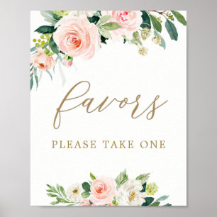 Elegant Blush Watercolor Floral Treat Favours Poster