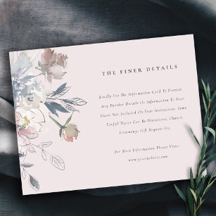 Elegant Blush Watercolor Floral Wedding Details Enclosure Card