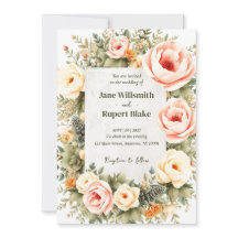 Elegant Blush Watercolor Floral Wedding Invitation
