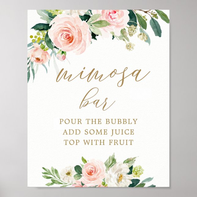 Elegant Blush Watercolor Mimosa Bar Poster (Front)