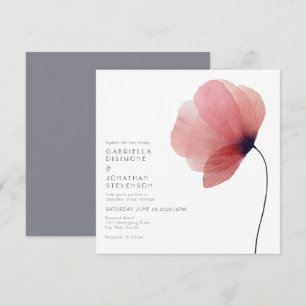 Elegant Blush Watercolor Poppy Gray Wedding Invitation