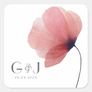 Elegant Blush Watercolor Poppy Monogram Square Sti Square Sticker