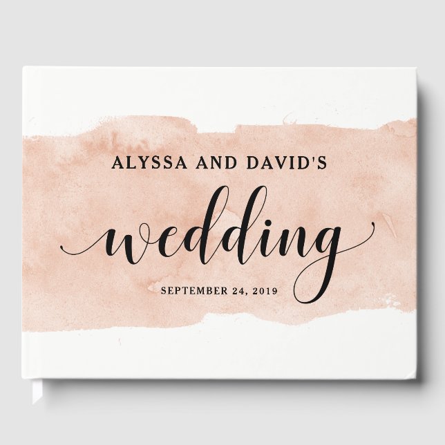 Elegant Blush Watercolor Splash Wedding Guest Book (Front)