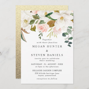 Elegant Blush & White Florals Modern Wedding Invitation