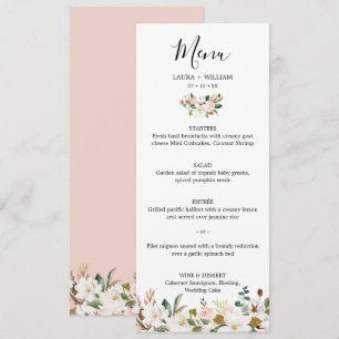 Elegant Blush White Magnolia Floral Wedding Menu