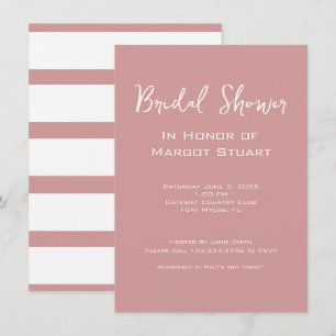 Elegant Blush White Script Stripe Bridal Shower  Invitation