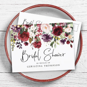 Elegant Blush Wine Floral Bridal Shower Invitation Postcard