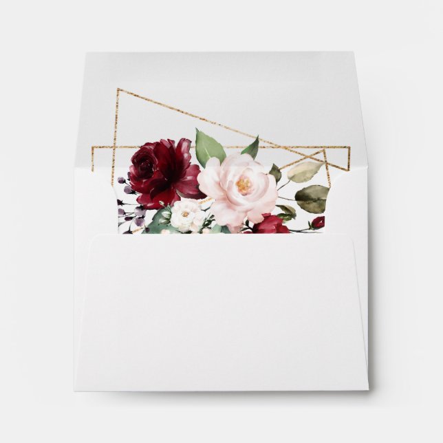 Elegant Blush Wine Floral Gold Wedding RSVP Envelope (Back (Bottom))